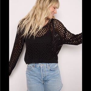 LNA Clothing black open knit hoodie XS